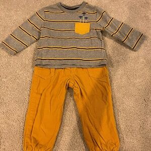 Gymboree long sleeved embroidered shirt with yellow corduroy pants